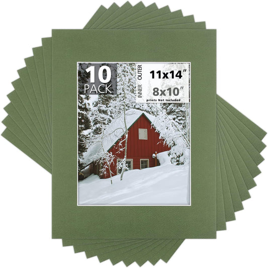 Mat Board Center, Pack of 10, 11x14 for 8x10 Rock Garden Color Mats - Acid Free, 4-ply Thickness, White Core - for Pictures, Photos, Framing