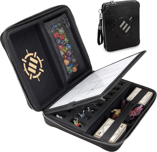ENHANCE RPG Organizer Case - DnD Binder with Built-in Character Sheet Holder and Erasable Scribe Panel, Dice Rolling Area, Removable Pen Pouch, Miniature Foam Tray, Wrist Strap