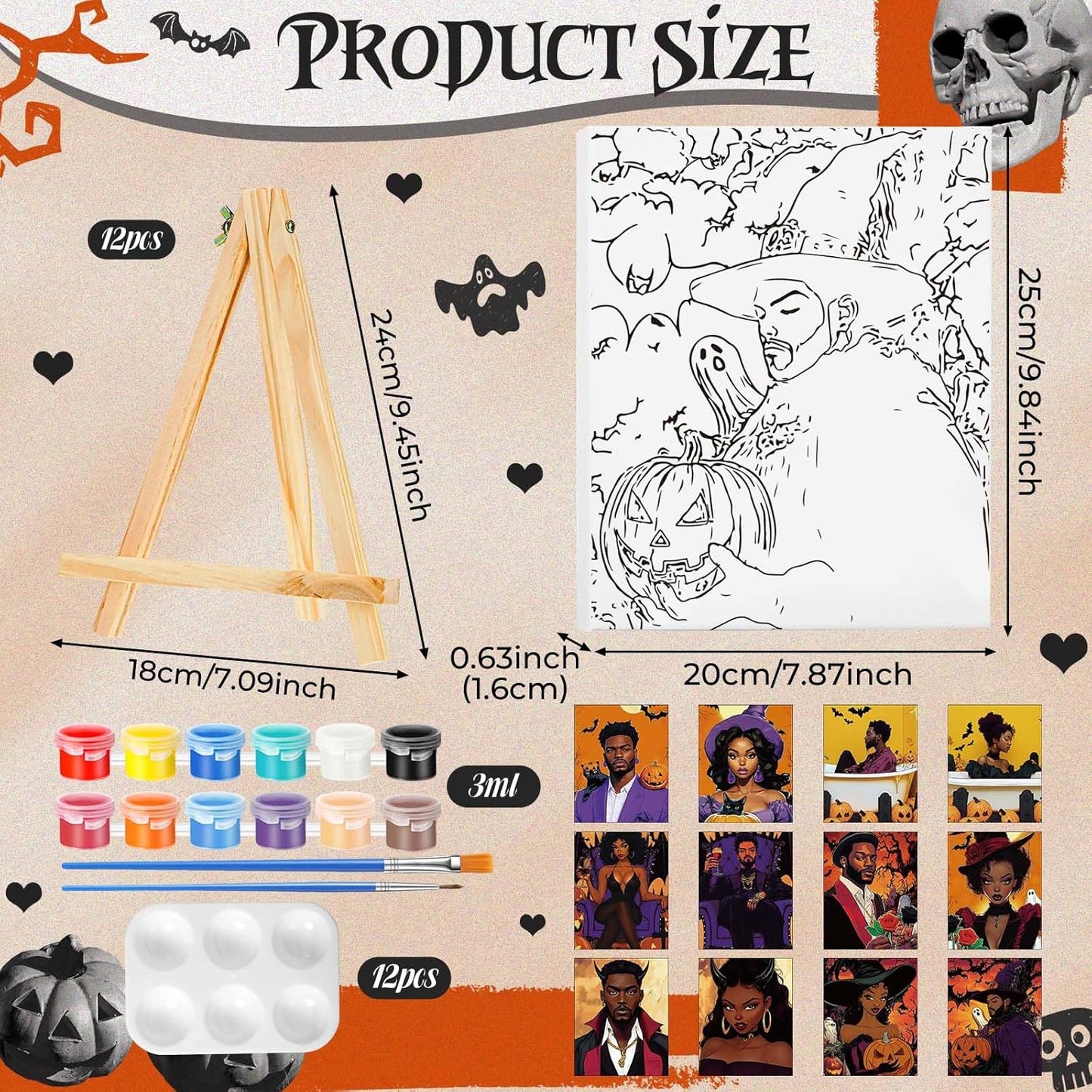 Zhanmai 12 Pack Pre Drawn Canvas for Painting Sip and Paint Kit 8" x 10" Paint Party Set Canvas Painting Pre Printed Canvases for Party Favor DIY Virtual Adult's Date Night(Witch Couple)