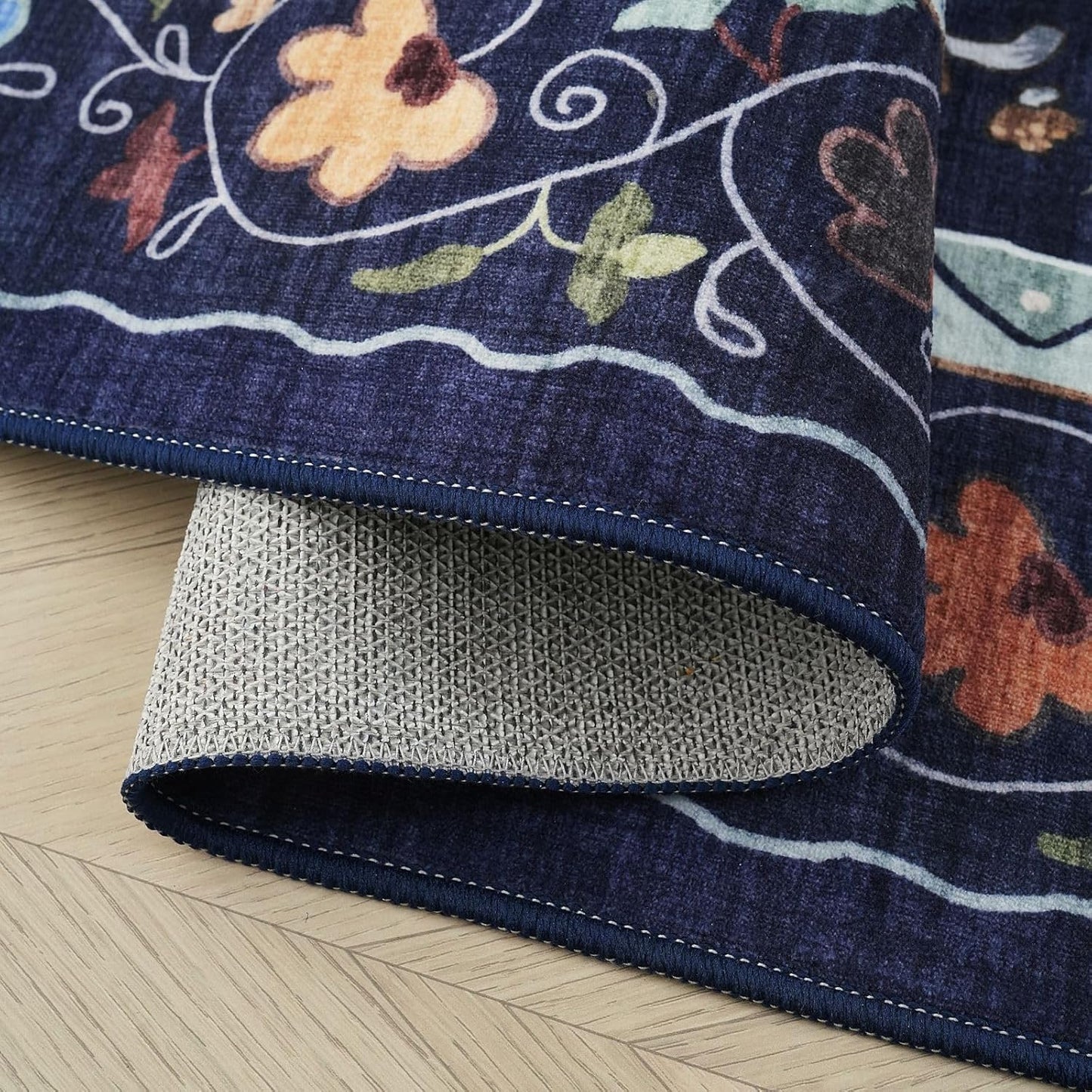 Rugcomf Area Rugs 8x10 Rug for Living Room Clearance Washable Boho Area Rug Non Slip Floral Animal Cat Vintage Low Pile Large Rug for Bedroom Farmhouse Dining Room Kids Playroom, Cobalt Blue