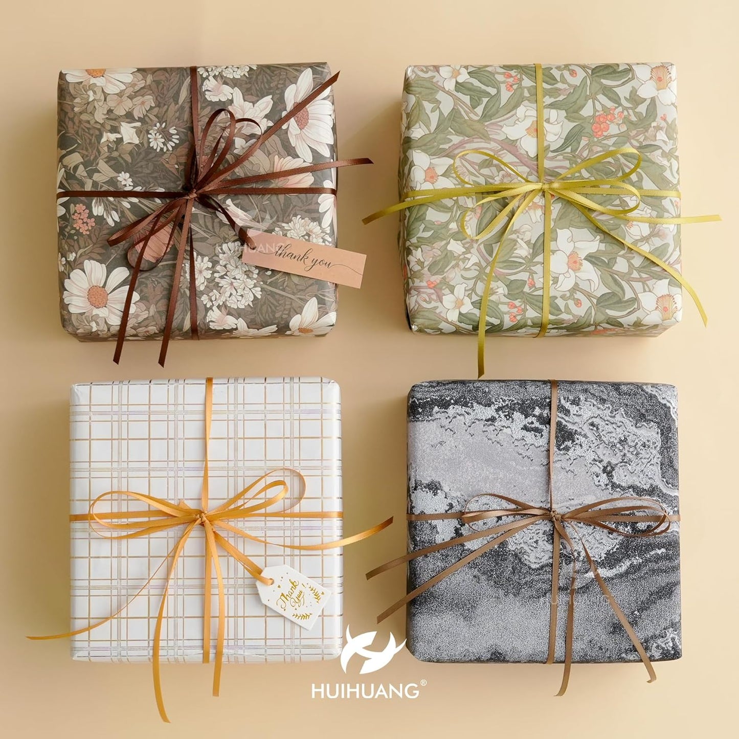 HUIHUANG Solid Color Satin Ribbon 1/8 inch x 100 Yards Roll Ribbon for Crafts (Light Brown)