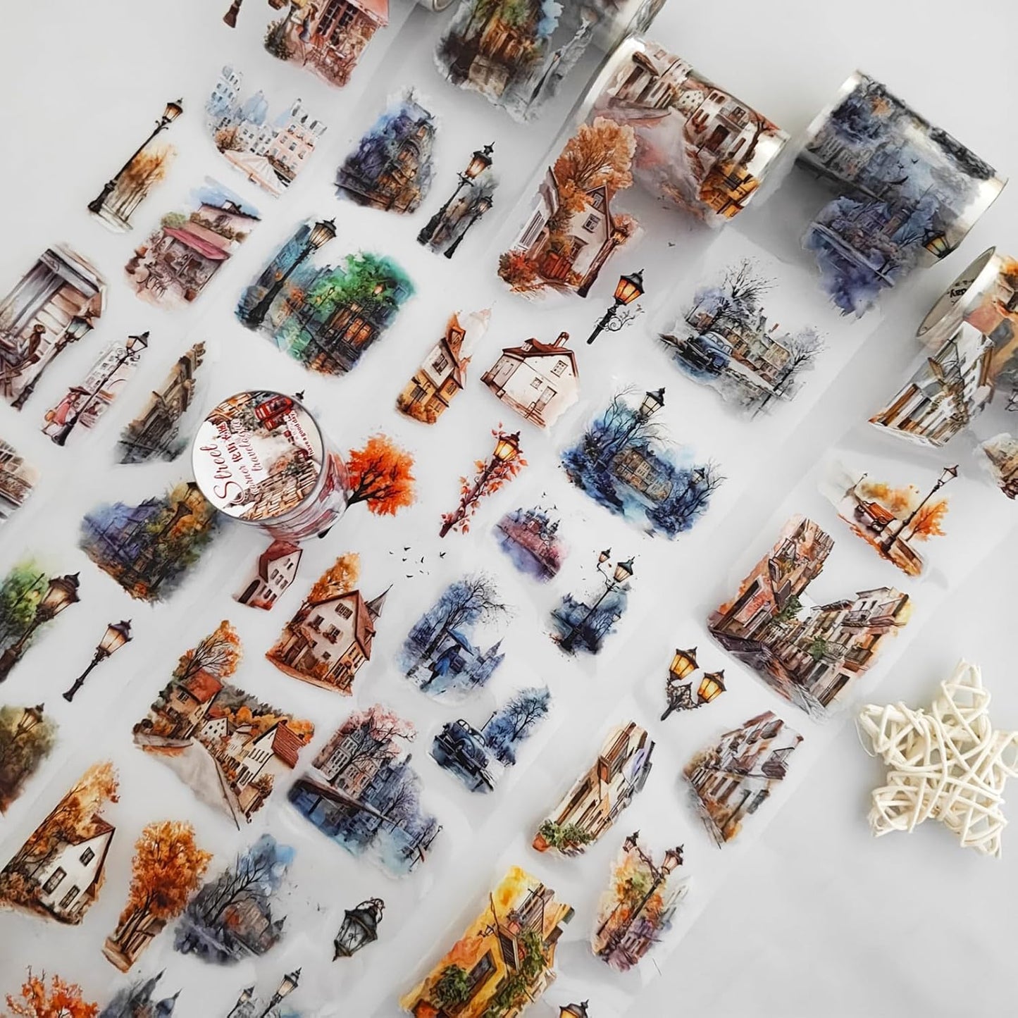 PET Tape Stickers for Journaling,6 Rolls Transparent Street Landscape Stickers for Scrapbook Supplies,Junk Journal,DIY Arts Crafts(Street Corner Travels)