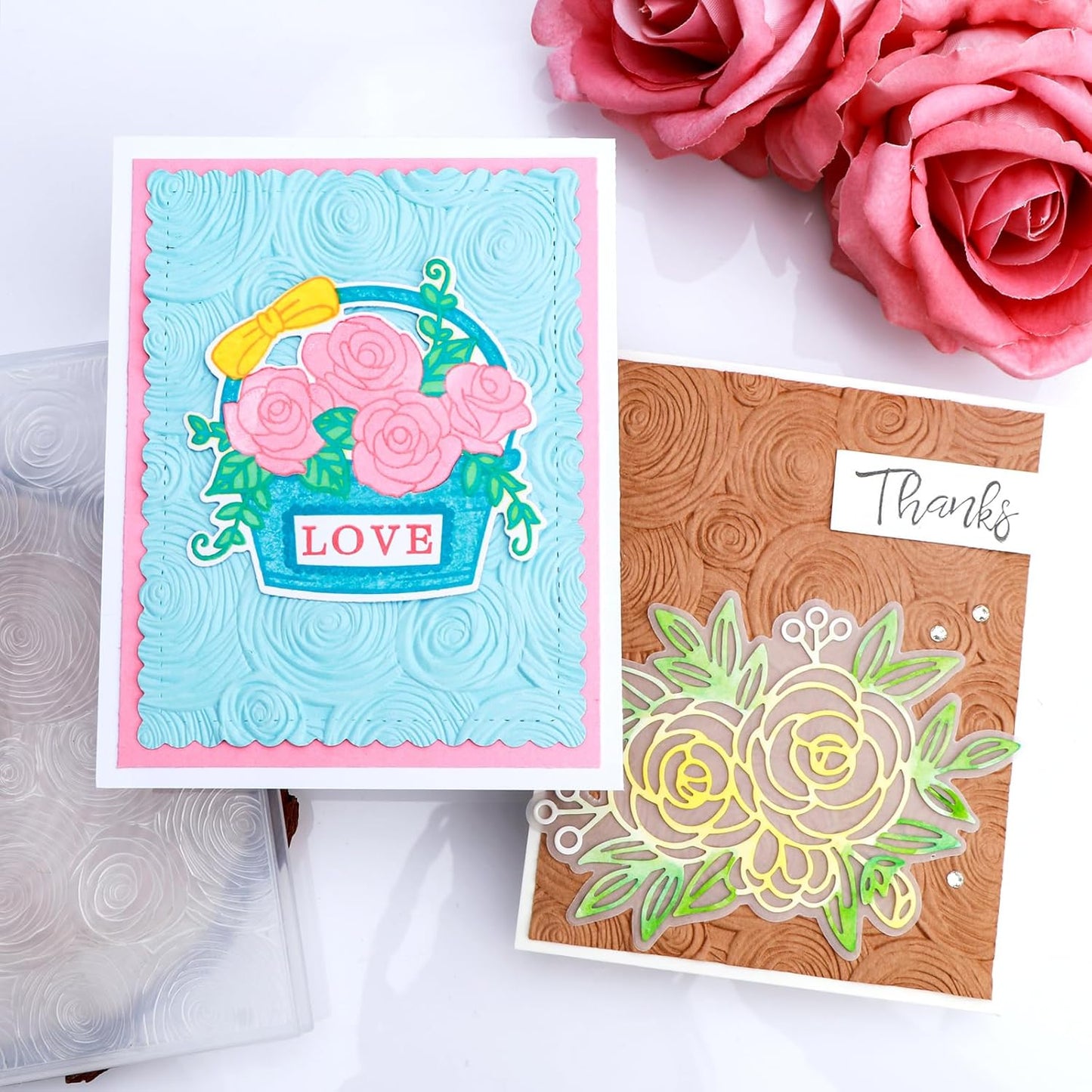 BAOFALI 3D Embossing Folder for Card Making,Beautiful Flower Spiral Pattern Plastic Texture Fades Embossing Folder Template for Scrapbooking Cardstock Album DIY Decoration Paper Crafting 6.3x4.5inch