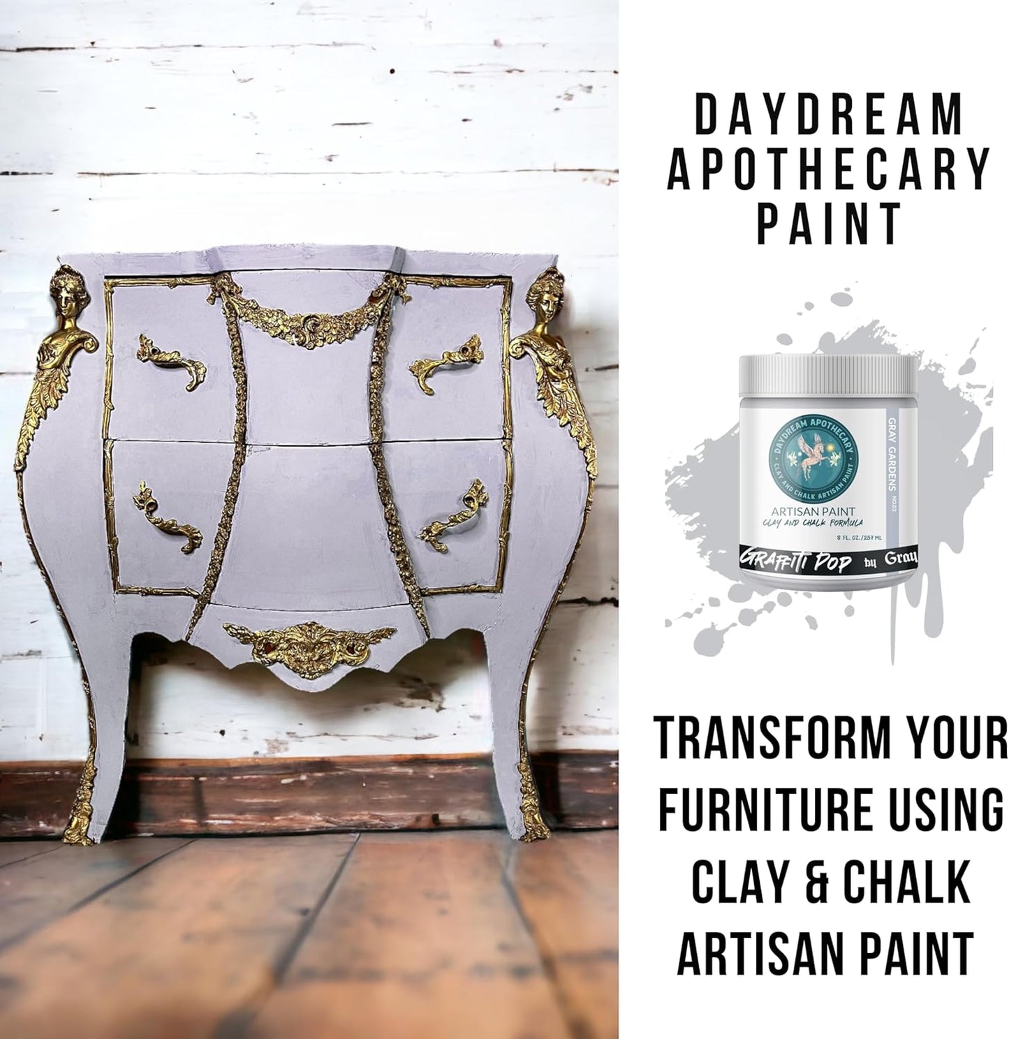 Daydream Apothecary Premium Chalk Style Paint for Furniture, Home Décor, Wood, DIY Interior Projects, Quick Dry, No Prep or Prime Needed, Matte Gray - 8oz