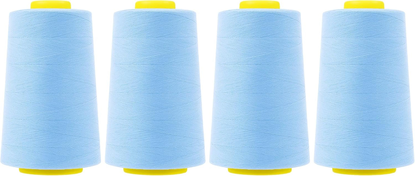 Mandala Crafts 4 Pack of Serger Threads Cones Spools - 40S/2 24000 Yards Polyester Ice Blue Threads for Sergers Machine and Overlock Quilting Sewing Machine