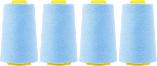Mandala Crafts 4 Pack of Serger Threads Cones Spools - 40S/2 24000 Yards Polyester Ice Blue Threads for Sergers Machine and Overlock Quilting Sewing Machine