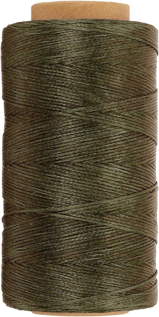 PATIKIL 284 Yard Flat Waxed Thread 150D 1mm Leather Sewing Cord for Repairing Shoes Bags Wallets Jewelry Making DIY Leather Craft, Army Green