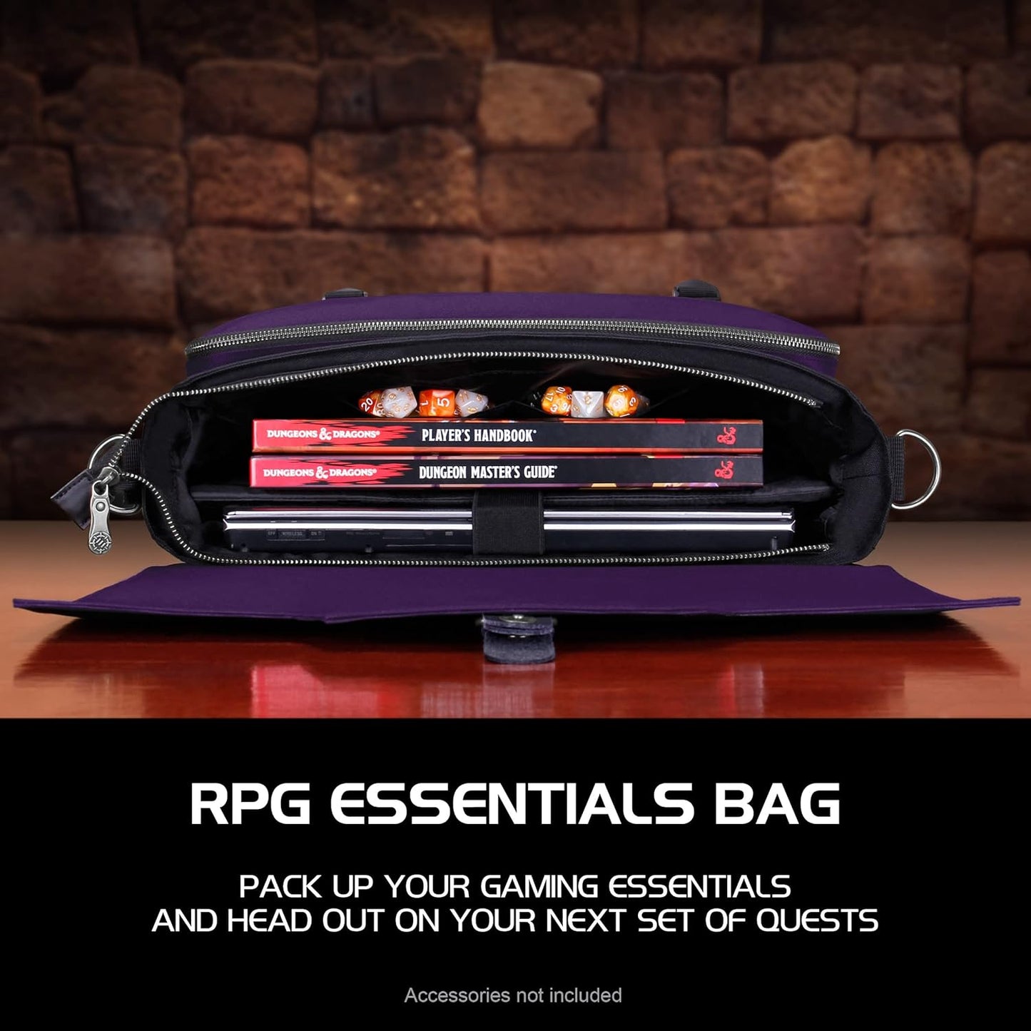 ENHANCE Collector's Edition RPG Player's Essentials DnD Bag - Dragon Hide Exterior Messenger Bag Fits 2-4 Books, Binders, Dice & Accessories, with 17 inch Laptop Slot, Battlemap Straps (Dragon Purple)