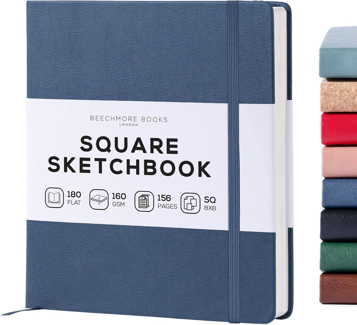 Beechmore Books Square Sketchbook – 8x8 Premium Vegan Leather Bound Large Sketch Book Hardcover with 156 Thick 160gsm Perforated Ivory Pages, Blank Sketch Pad, Gift Boxed Back Pocket, Ribbon Bookmark