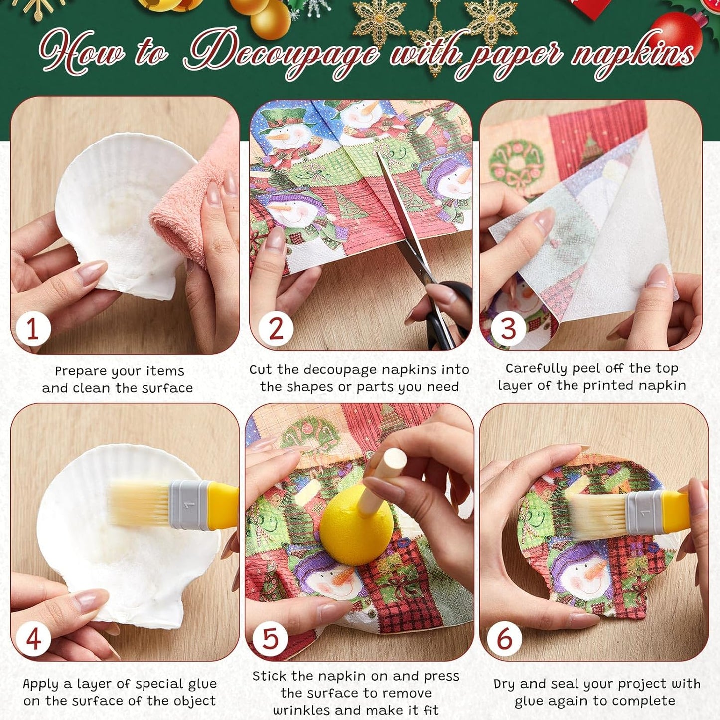 Crtiin 20 Pack Assorted Christmas decoupage napkins Santa Snowman Tree Napkins Decorative Beautiful for Birthday Xmas Winter Party Supplies, 20 Styles Each 6.5 Inches