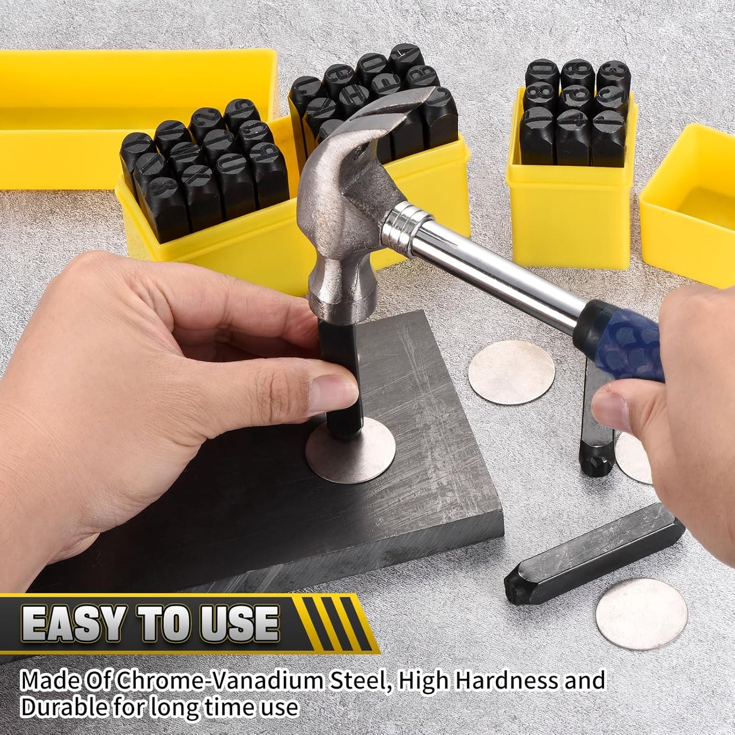 WorkBless 36PCS Metal Stamping Kit, 25/64" (10mm) Steel Number and Letter Punch Set, Include A-Z Alphabet, Number 0-8, & Symbol, Stamping Tool for Imprinting Plastic, Wood, Leather, Jewelry