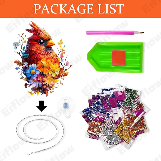 Eiflow Acrylic Diamond Art Hanging Kit for Adults Cardinal Bird, DIY Diamonds Painting Door Hanger Board Kit, Special Crystal Diamond Art Painting Pendant Ornament