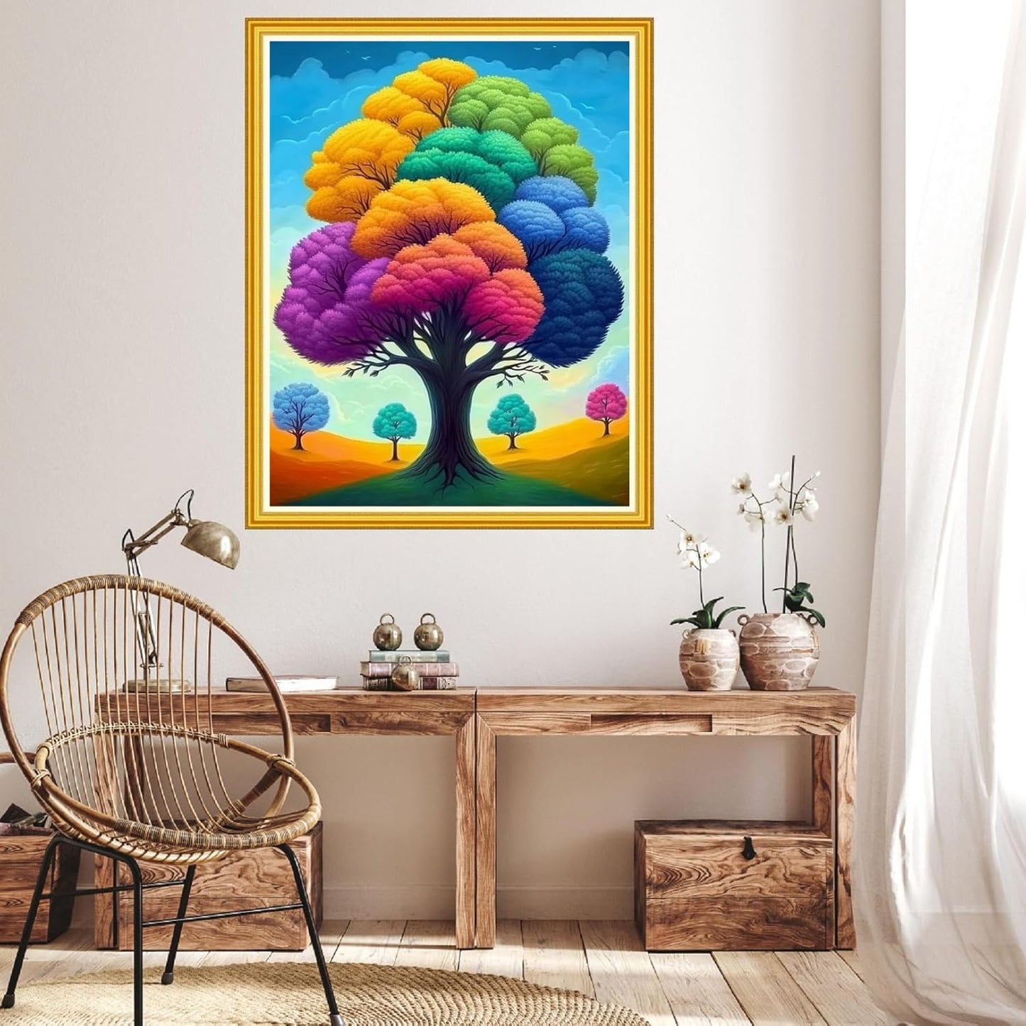 Hopeart Stamped Cross Stitch Kits for Beginner Embroidery Kits for Beginners Adults DIY 11CT Cross Stitch Patterns Needlepoint Kits Crossstitching Kits-Colorful Tree 16x20 inch