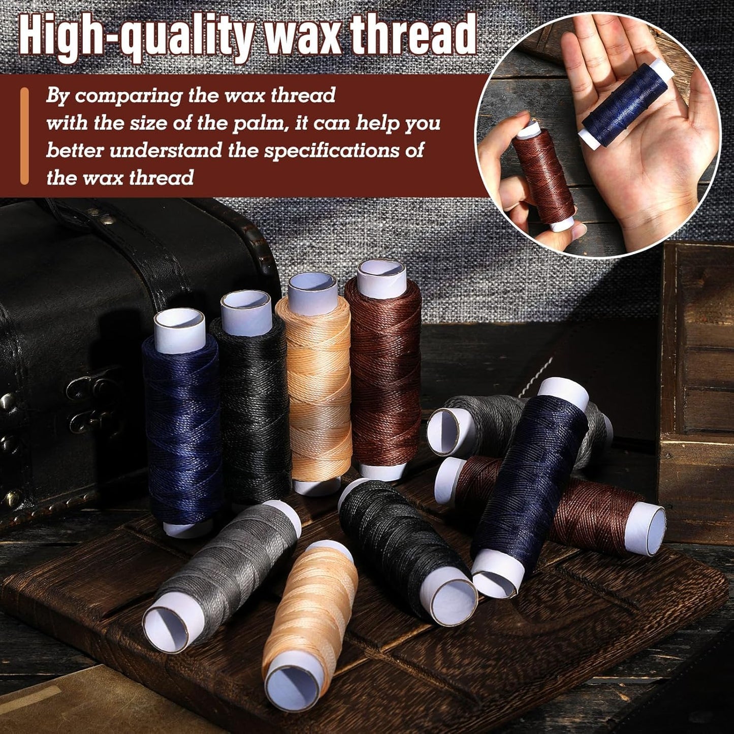 Round Waxed Thread 0.55 mm 54 Yards, Leather Thread Wax String for Sewing, Stitching, Bookbinding, Bracelet, Braiding (Beige)