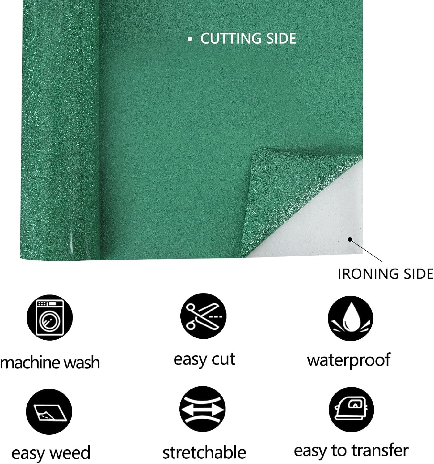 FUNKAKA Glitter Green HTV Heat Transfer Vinyl Rolls, 12" x 25ft PU Iron on Vinyl for T-Shirt Green Glitter HTV Vinyl for All Cutter Machines Easy to Cut & Weed for Heat Vinyl Design