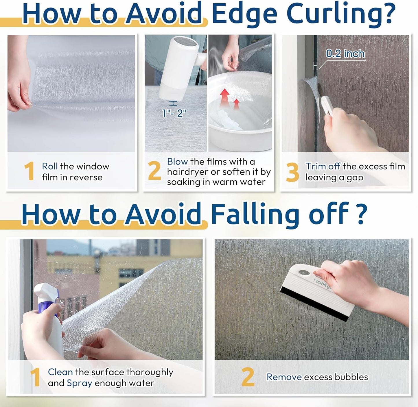 rabbitgoo Window Privacy Film Frosted Glass Clings, Decorative Sun UV Blocking Static Cling Window Covering, Removable Frosting Sticker for Home, Rain Silk, 11.8 x 78.7 Inches