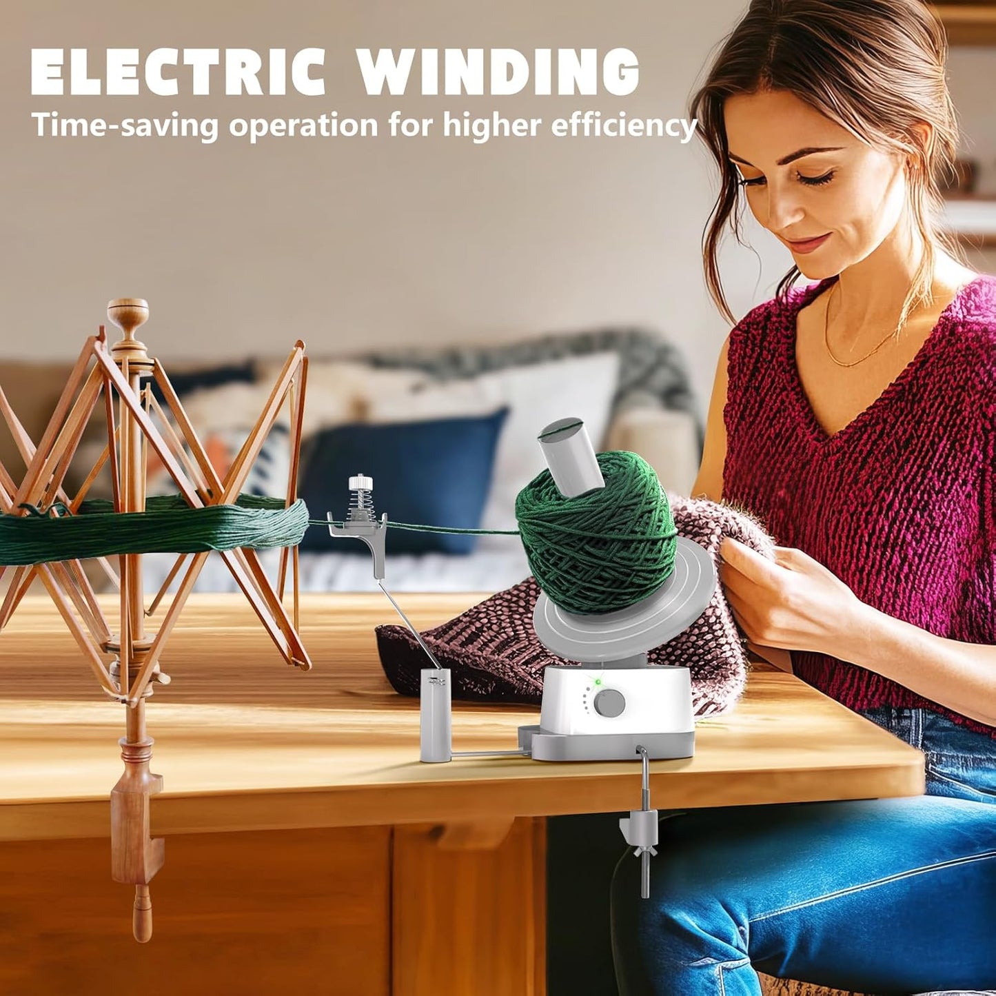 Yarn Winder, Electric Yarn Ball Winder for Crocheting, Efficiently Cake with Strong Tension Adjustable Speed Up to 13 oz, Automatic Spinner Wool for Knitting Enthusiast (Grey)