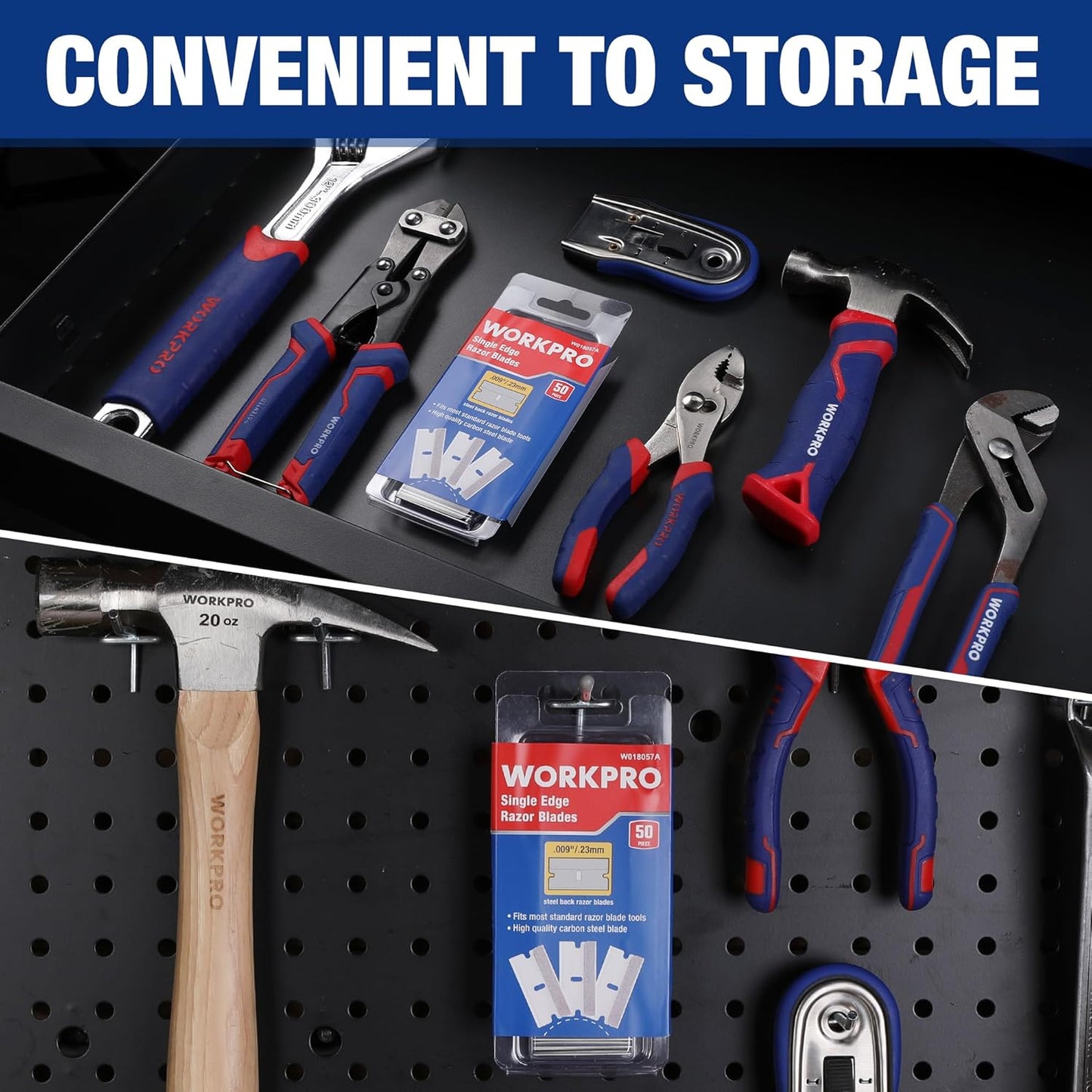 WORKPRO 50-Pack Single Razor Edge Blades, Industrial Scraper Razor Blades, High Carbon Steel One Edge Razor Blades