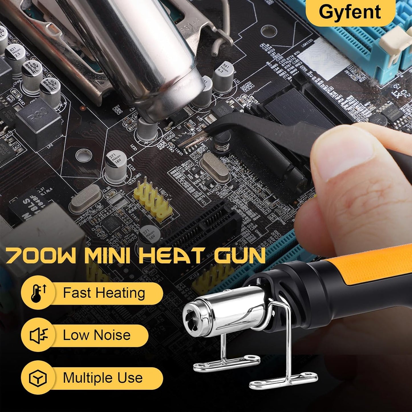 Heat Gun, 700W 212°F~932℉(100°C~500°C) Mini Soldering Heat Gun Hot Air Rework Station with LED Digital Display & 5Pcs Nozzles & 5Pcs Accessories for Crafting Shrink Tubing Electronics DIY(5FT)