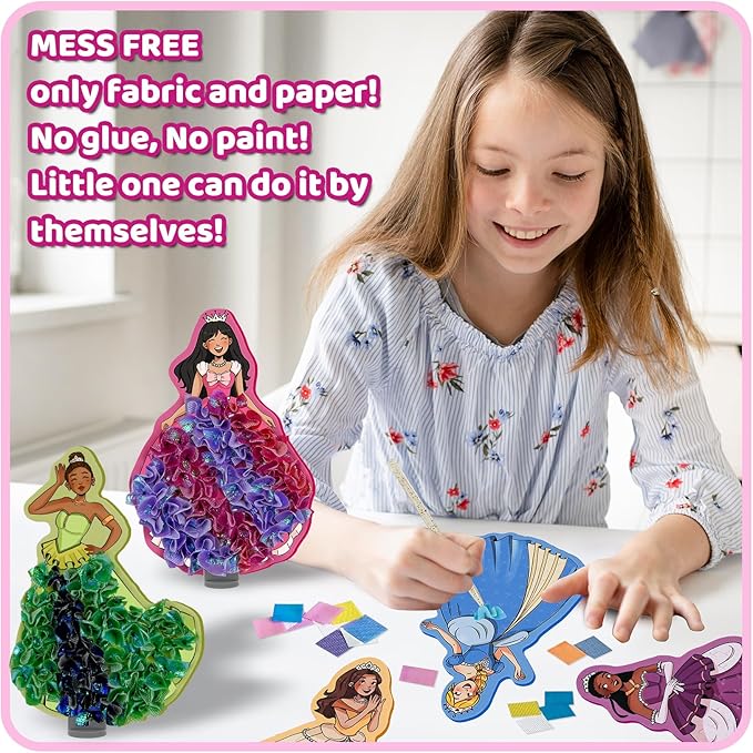 8 Packs Poke in Crafts Art Kits for Girl, Magical Prienceses Mess Free Kids' Paper Craft Kits, Birthday Gift for Girls 4 5 6 7 8 9 Years Old, DIY Presents, Mess Free Art Activity