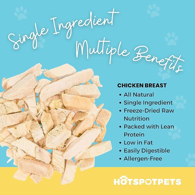 Hotspot Pets Freeze Dried Chicken Treats for Cats & Dogs -1LB Big Bag- Made in USA - Single Ingredient - Resealable Bag, All Natural Grain-Free Chicken Breast- Perfect for Training, Topper or Snack