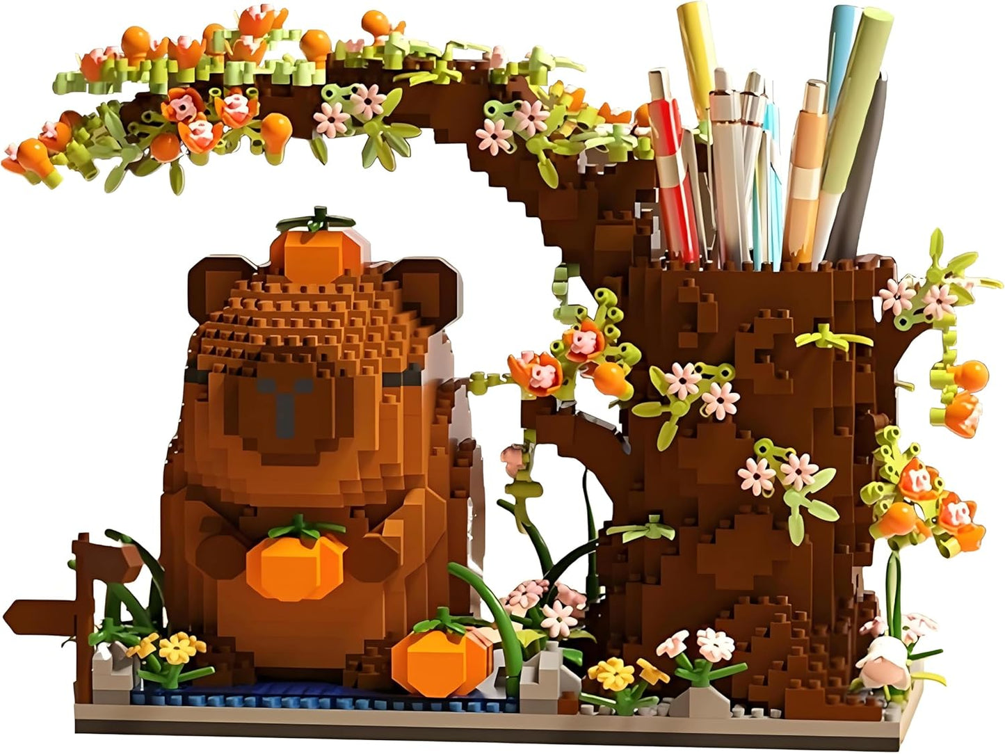Capybara Building Blocks Set -1880PCS Cute Animals & Flowers Building Bricks Kit Kawaii Capybara Gifts Toy for Kids Age 6+, Capybara Stuff Pen Holder&Desk Organizer, Arts & Crafts for Boys Girls Adult