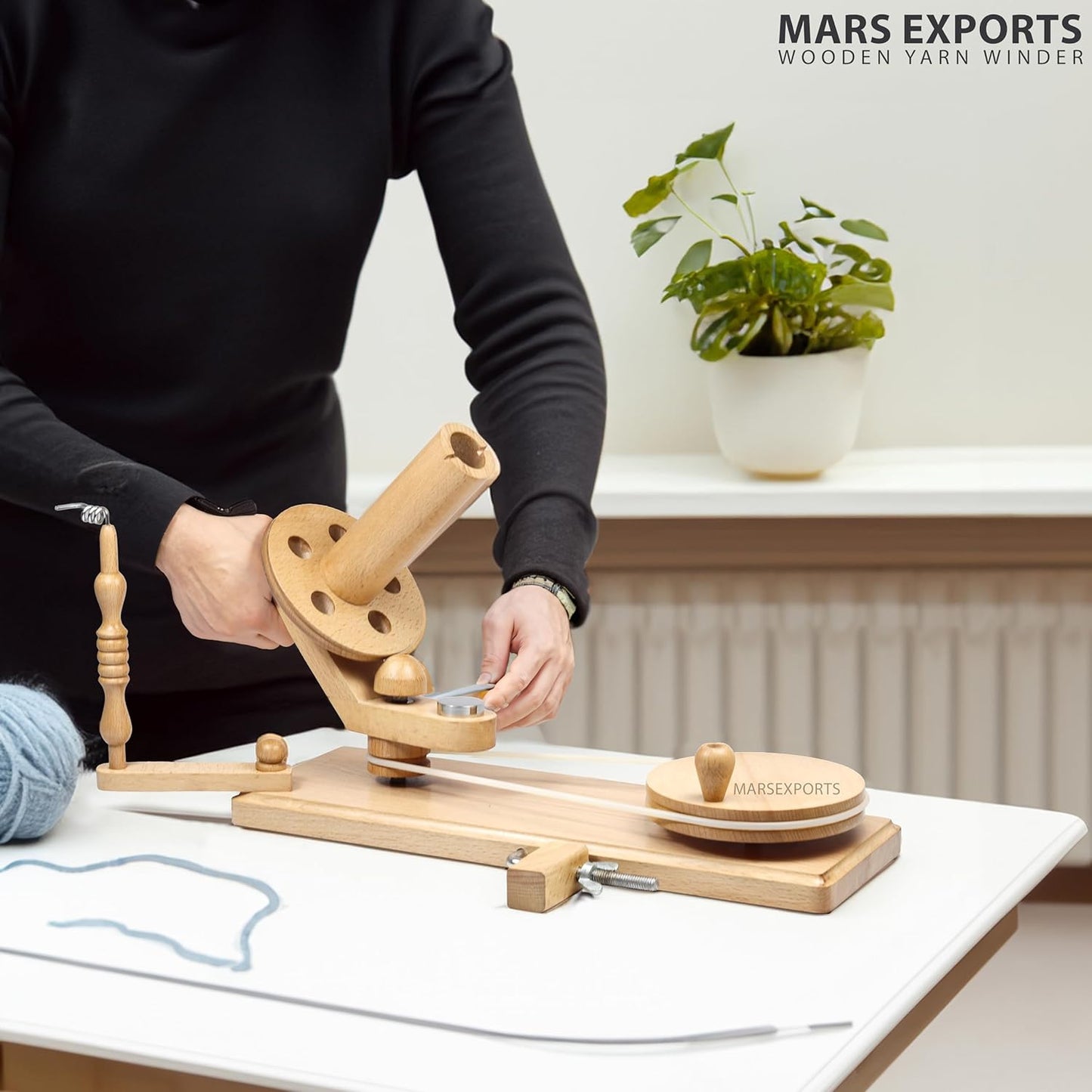 Wooden Yarn Winder with Swift – Manual Yarn Ball Winding Tool for Knitting and Crocheting (ONLY Winder Beechwood)