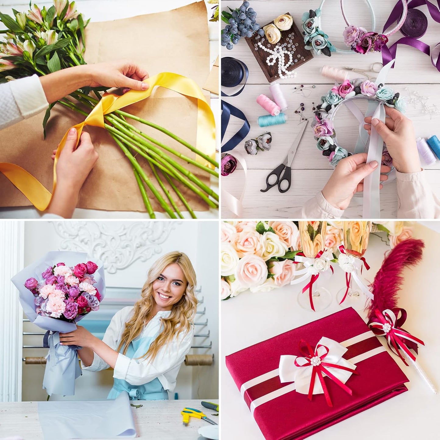 LIUYAXI Yellow Double Faced Satin Ribbon, 1" X Continuous 25 Yards, Ribbons Perfect for Gift Wrapping Wedding Bouquet Decor DIY Craft Bow Making & Other Projects