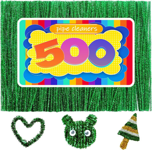 GAGANIU 500pcs Pipe Cleaners, Pipe Cleaners for Crafts, Craft Supplies Multicolor Chenille Stems for Art&Craft Christmas DIY Projects(Green Glitter)