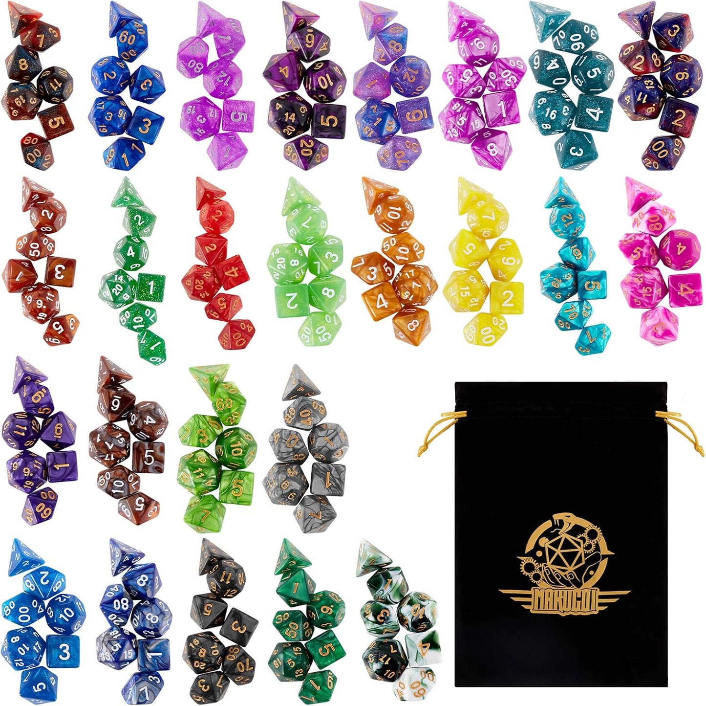 DND Dice Set, 25 X 7 Polyhedral Dice (175 Pieces) for Dungeons and Dragons DND RPG MTG Table Game D4 D6 D8 D10 D12 D20 25 Colors Dice with 1 Large Flannel Bag