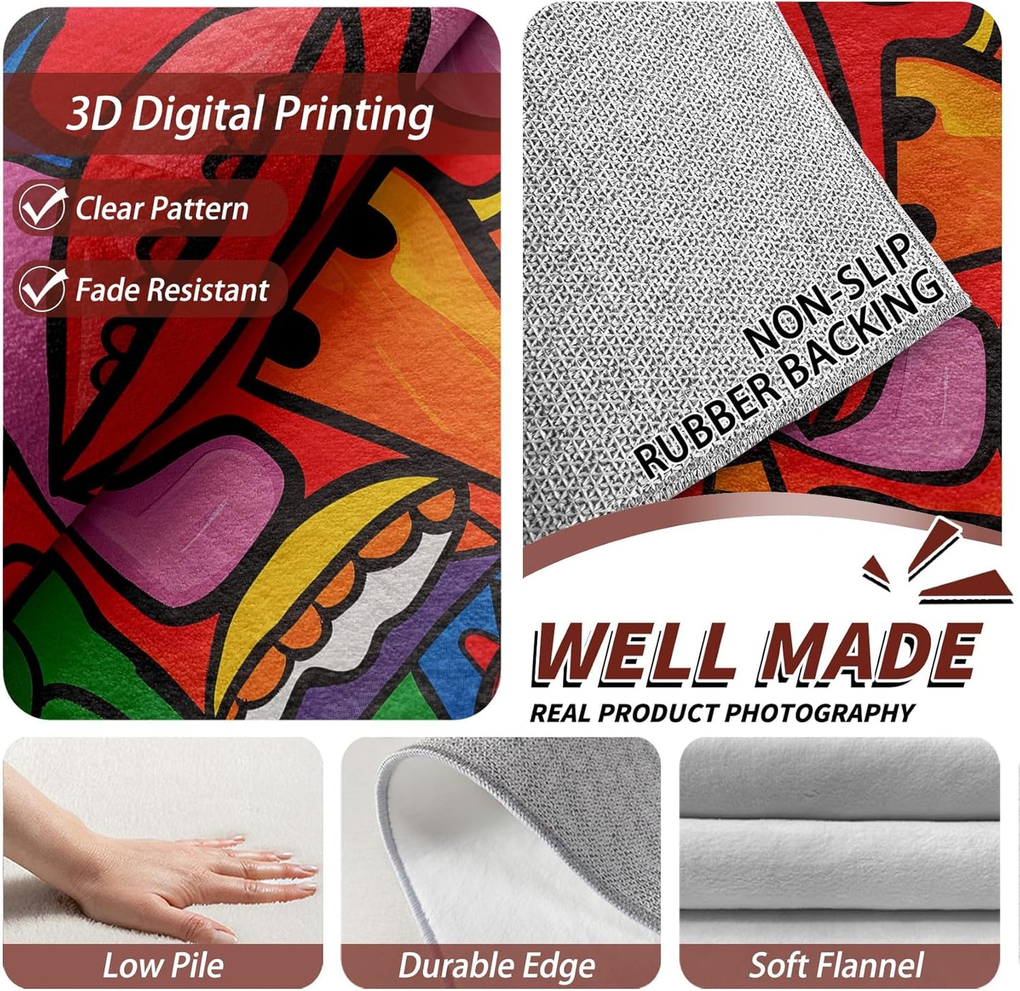 Abstract Rugs for Bedroom - 2x3 Rug - Abstract Rug - Colorful Graffiti Area Rug - Modern Geometric Pop Art Rugs - Multicolor Artistic Carpet - Home Decor