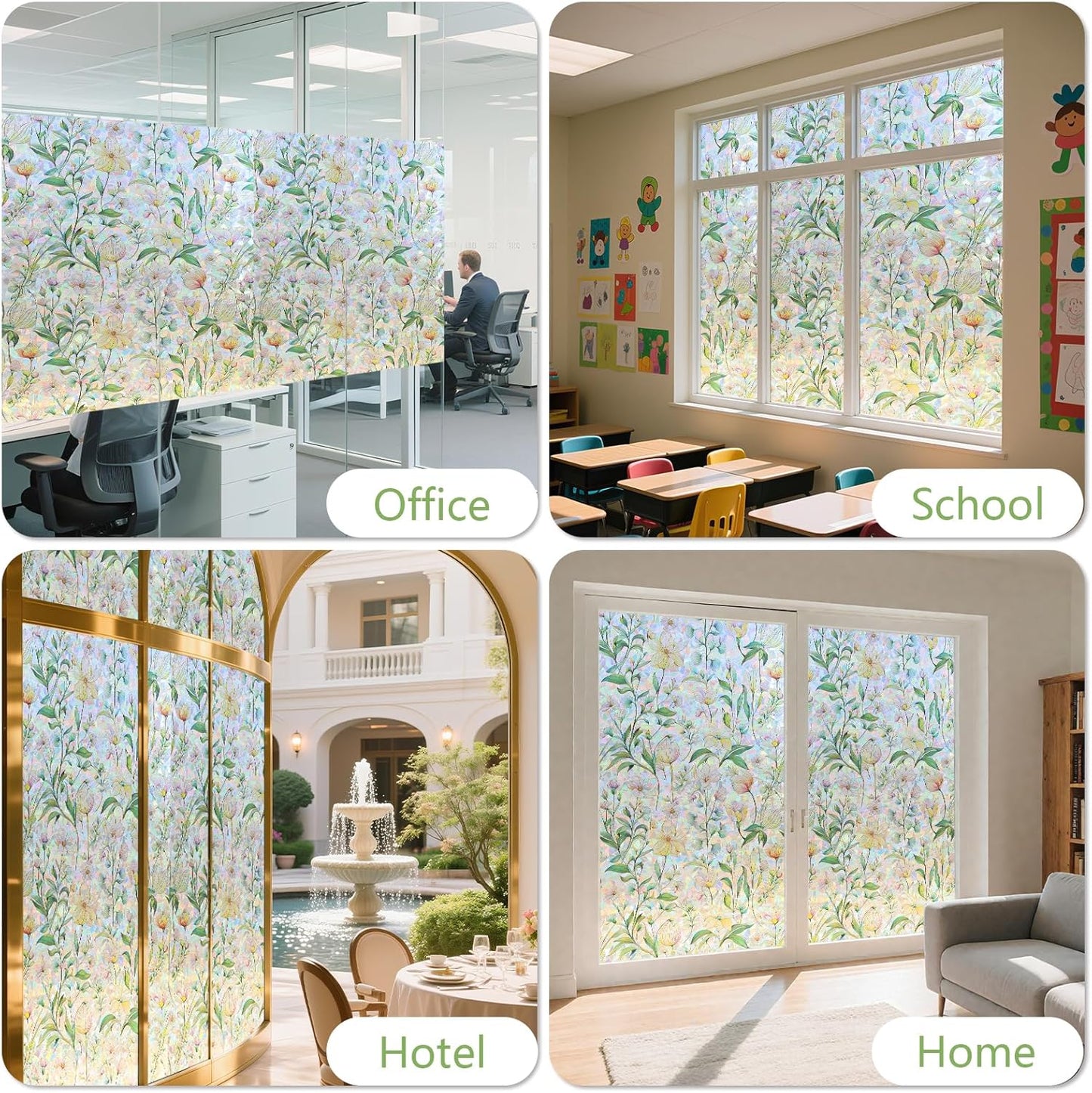 FINNEZ Window Privacy Film Stain Glass Film Flowers Rainbow Window Film Window Clings Non-Adhesive Reusable Decorative for Home（Forest Rainbow，23.6 Inch x 13.1 Feet）