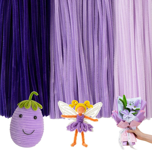 Caydo 300 Pieces Purple Pipe Cleaners, Thick Fluffy Chenille Stems, Pipe Cleaner Crafts for Arts & Crafts, Perfect for Making Animals, Flowers, and Festive Decorations