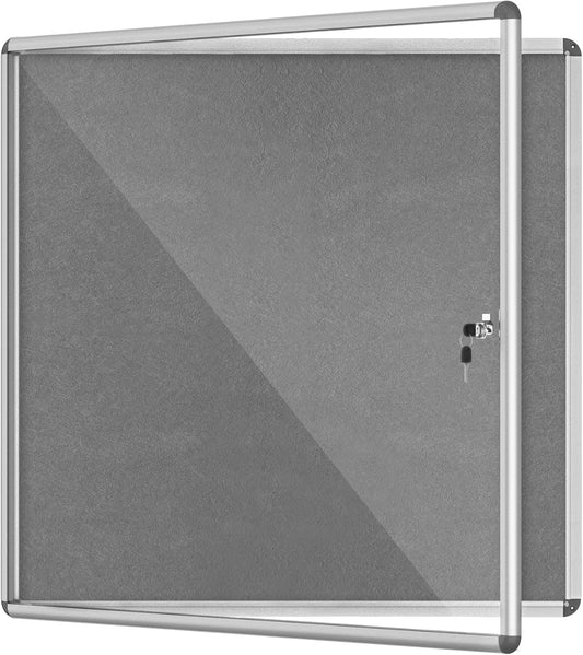38"x38" Enclosed Bulletin Board, Lockable Weather-Resistant Aluminum Cork Noticeboard for School & Office, Silver Frame w/Grey Flet