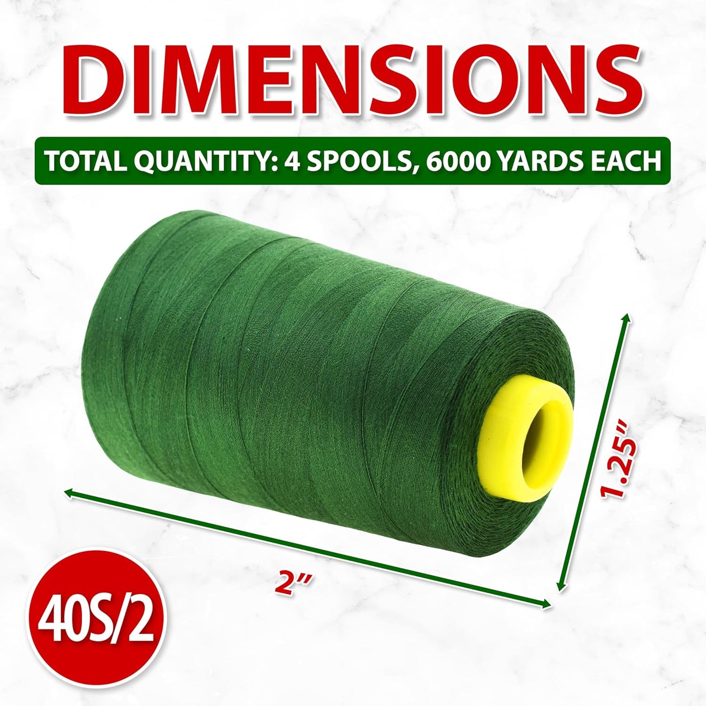 Mandala Crafts 4 Pack of Serger Threads Cones Spools - 40S/2 24000 Yards Polyester Hunter Green Threads for Sergers Machine and Overlock Quilting Sewing Machine