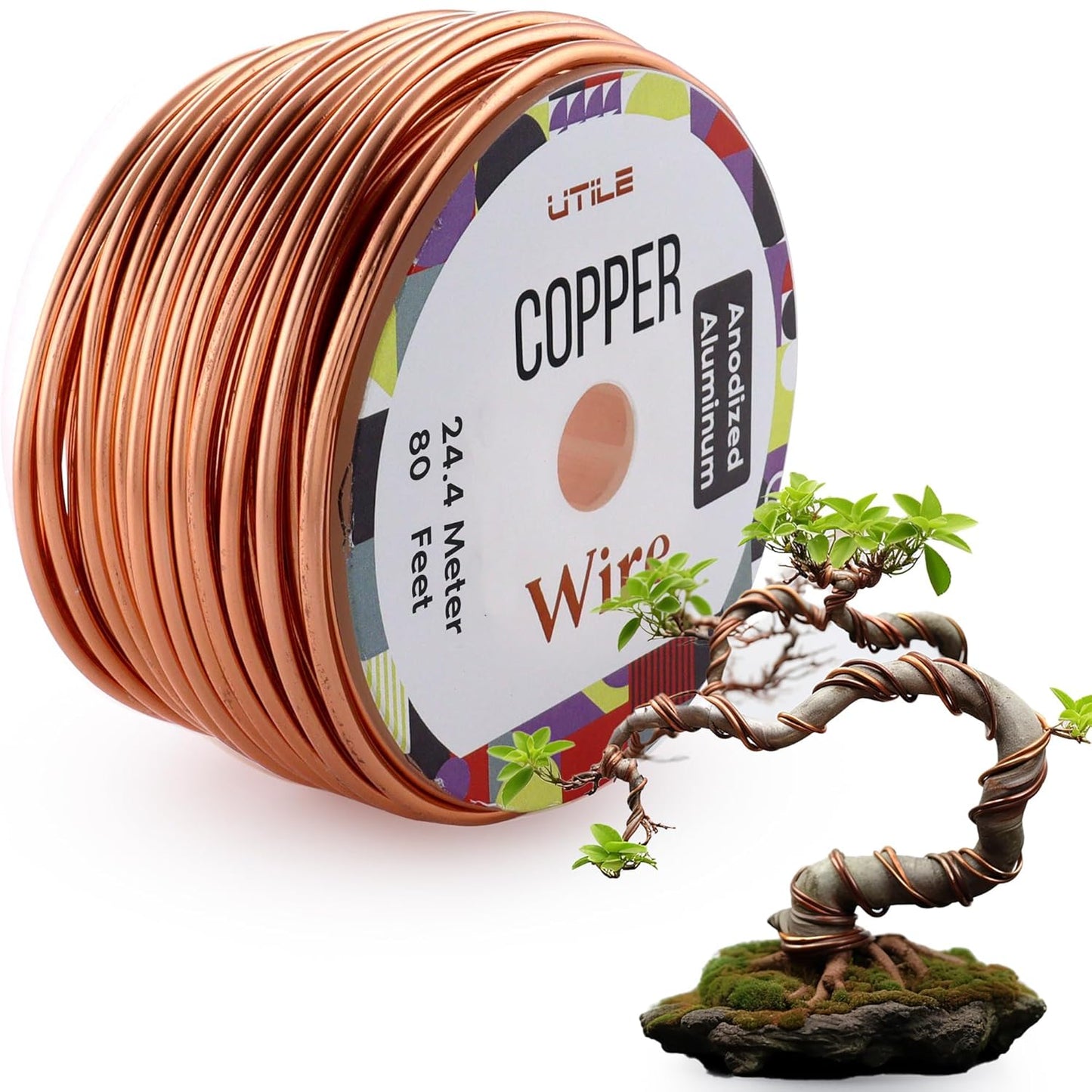 UTILE Bonsai Wire - Armature Aluminum Wire 80 ft 10 Gauge 3.2 mm Bonsai Training Wire, Tree Kit, Plant, Sculpting, Crafts, Bendable, Gardening, Beading and Jewelry Making (Copper)