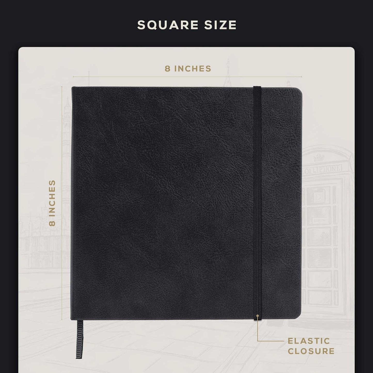 Beechmore Books Square Sketchbook – 8x8 Premium Vegan Leather Bound Large Sketch Book Hardcover with 156 Thick 160gsm Perforated Ivory Pages, Blank Sketch Pad, Gift Boxed Back Pocket, Ribbon Bookmark