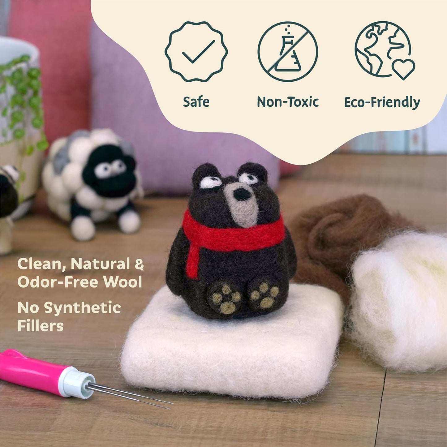 Woolbuddy Wool Roving– 60 Assorted Corriedale Colors for Needle Felting – Soft Multi-Color Wool Fiber for Wet & Dry Felting, DIY Felting Kit for Adults & Beginners