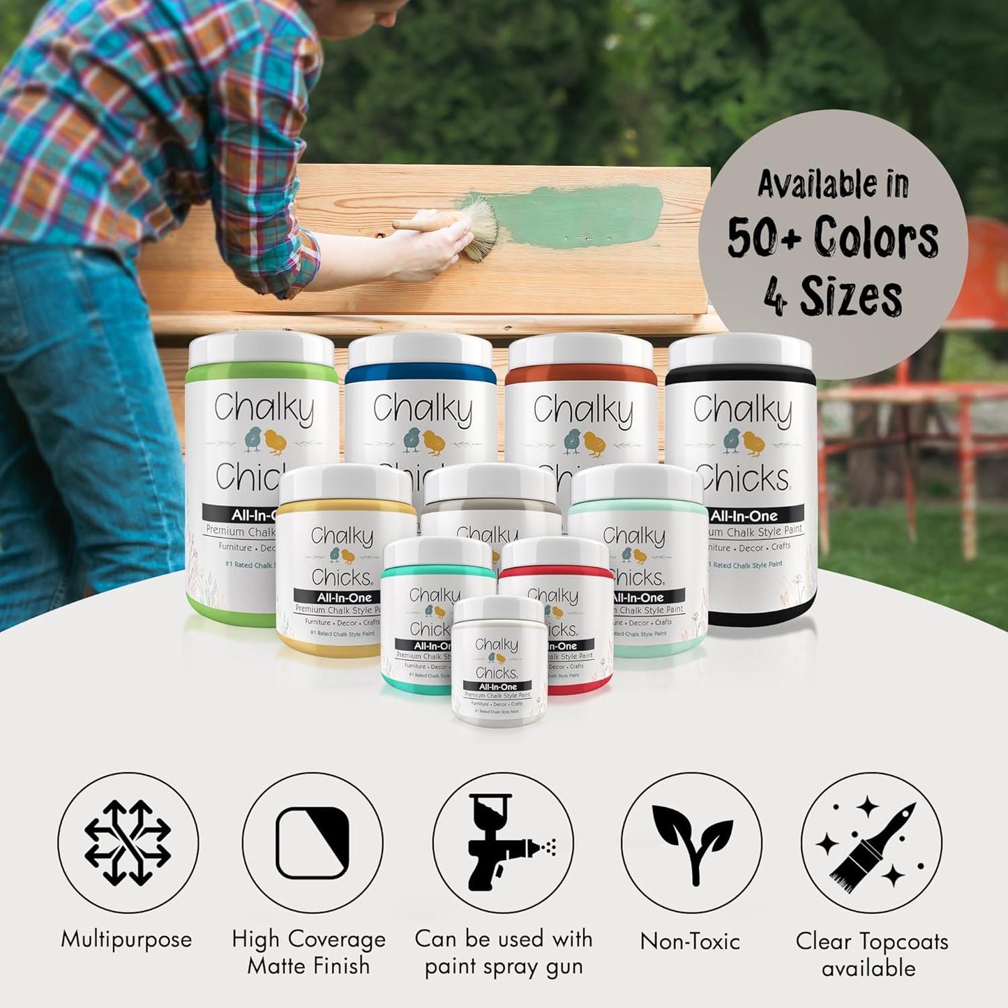 Chalky Chicks All-in-One Chalk Paint for Furniture or Cabinet - 8 Fl Oz - Matte Finish Wolf Gray (Gray/Beige) for Metal, Wood Furniture Paint - No Sanding All-in-One for Home Decor & Crafts, USA Made