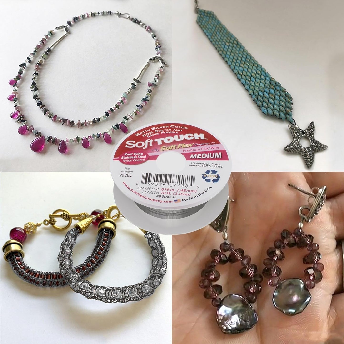 Soft Flex 49 Strand Stringing Wire - Flexible Braided - Medium 0.19 Diameter - Jewelry Making Bead Wire - Satin Silver