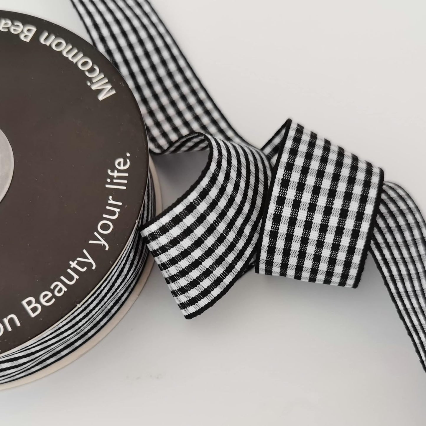 1 Inch Black and White Woven Edge Gingham Ribbon 25 Yards Each Roll 100% Polyester (1", Black)