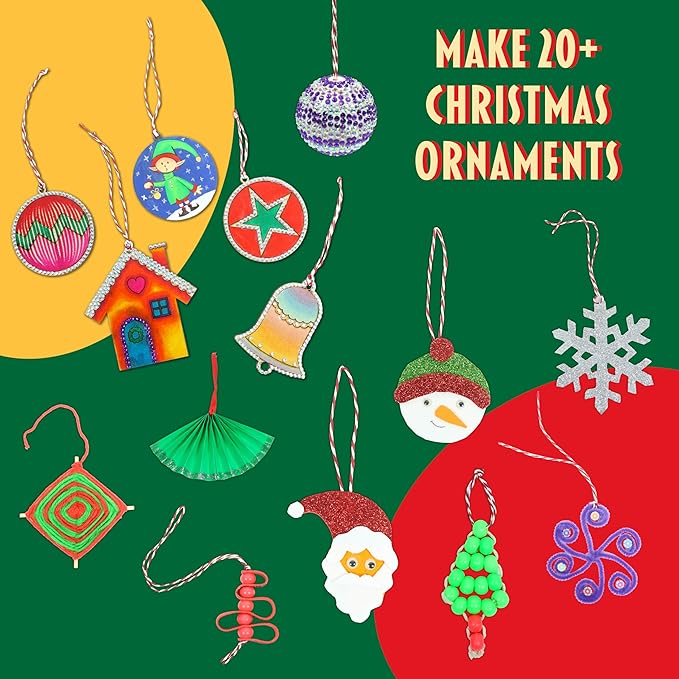 Butterfly EduFields Santa’s Craft Shop Christmas Activity Kit | Holiday Arts & Crafts Set for Kids Ages 4+ | Make 20+ Ornaments with Wood Painting, Bead Crafts & Gem Art | DIY Christmas Decoration Kit