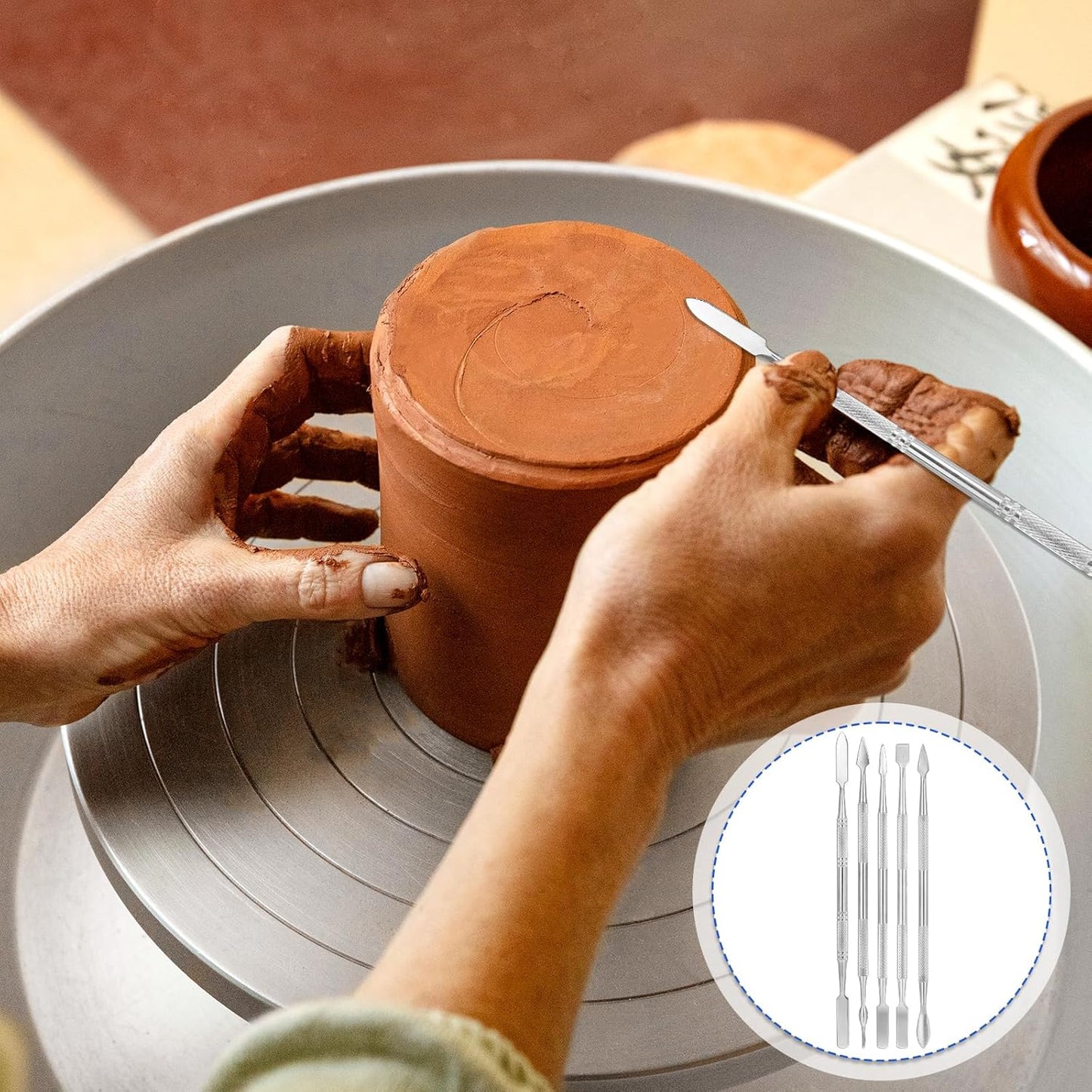 Clay Sculpting Tools, 5 PCS Stainless Steel Pottery Spatula Wax Carving Tools Set Double-Ended Polymer Clay Tools Kit for Modeling, Embossing, Sculpting and Shaping Miniatures