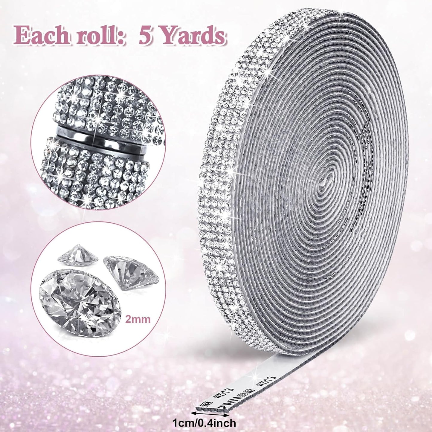 5 Yards Self Adhesive Rhinestone Ribbons, Sliver Rhinestone Strips, Diamond Crystal Rhinestone Ribbon Roll Stickers Glitter Bling Ribbons Rhinestone for Crafts Fabric Car Shoes Décor
