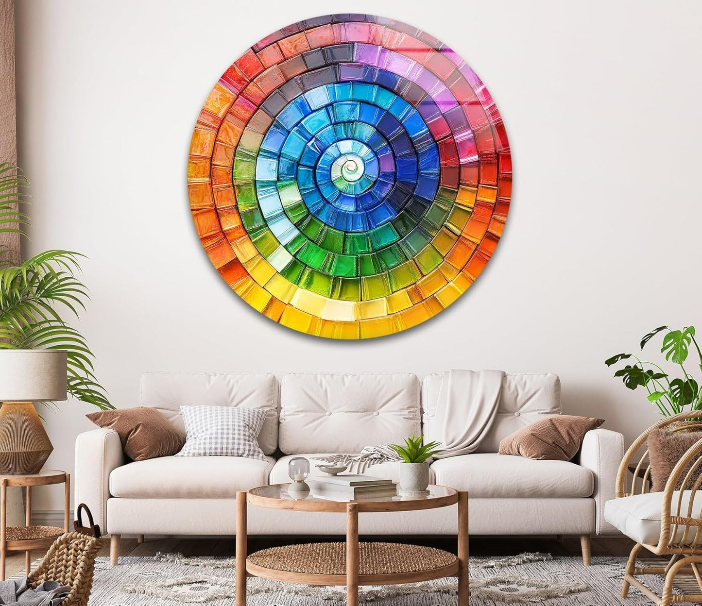 My Photostation.com 24''(60cm) Diameter Radiant Spiral Spectrum Round Glass Wall Art Tempered Glass Printing Wall Decor Large Wall Art Wall Hangings