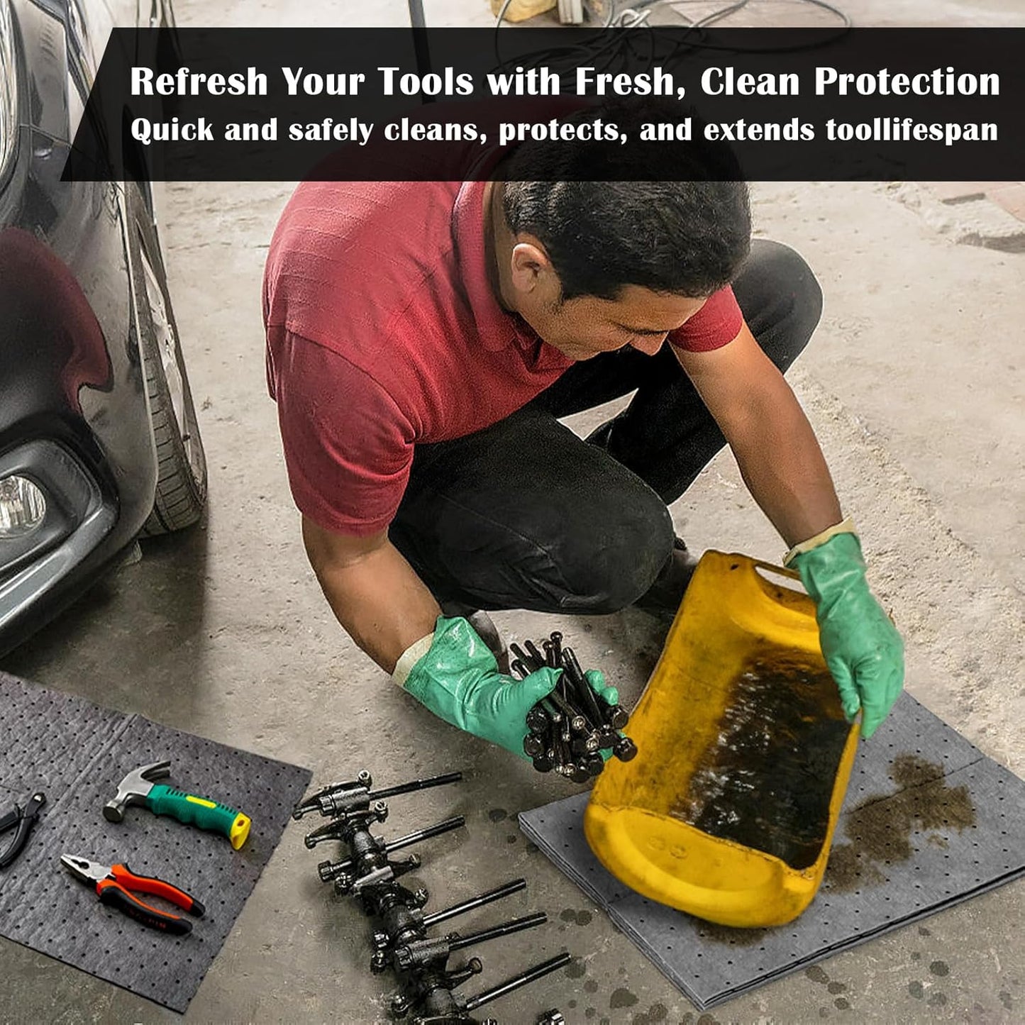 80 Pcs Oil Absorbent Pads, 9.8×13 Inch High Absorbency Absorbent Mats, Water Absorbent Mat, Weight Dimpled Pad, Oil Spill Mat for Absorbing Automotive Garage Workshop Tools Spills