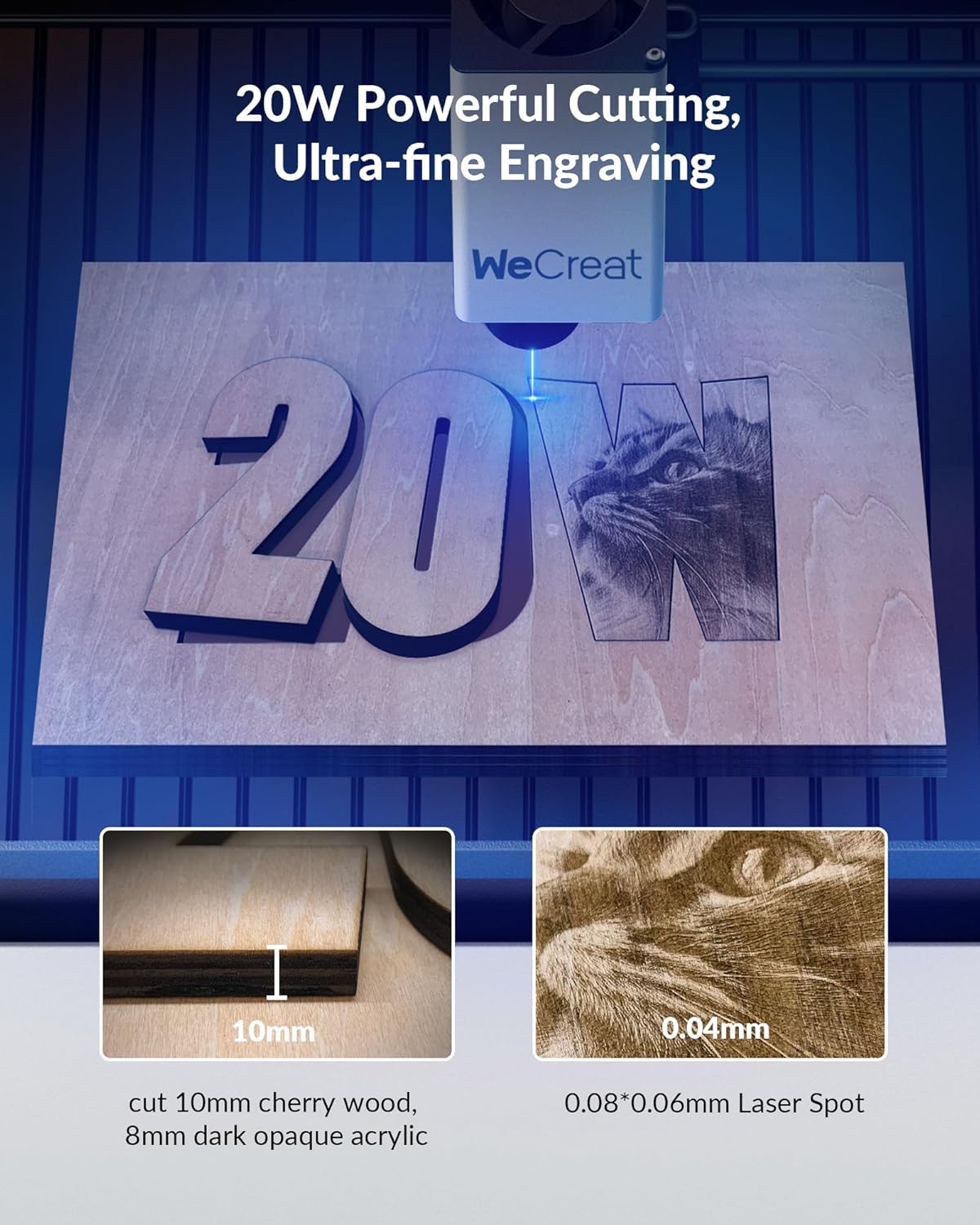 WECREAT Vision 20W Laser Engraver, with Smart HD Camera & Auto-Lifting, Desktop Diode Laser Engraver and Cutter Machine for Beginners Wood Acrylic Metal Leather DIY Gift Making