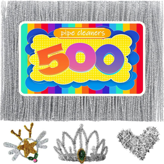 GAGANIU 500pcs Pipe Cleaners, Pipe Cleaners for Crafts, Craft Supplies Multicolor Chenille Stems for Art&Craft Christmas DIY Projects(Silver Glitter)