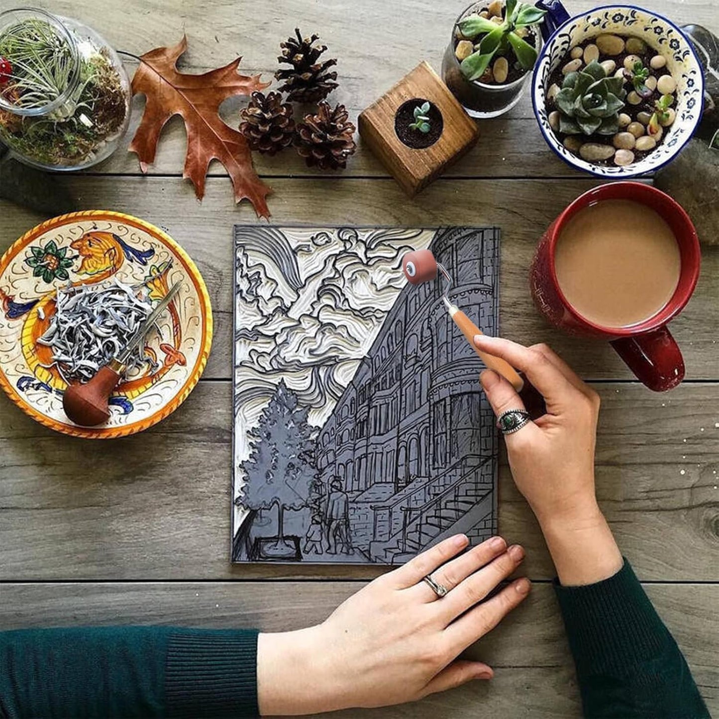 3Pcs Brayer Rubber Rollers, Printmaking Brayers, Art Craft Roller, Craft Stamping Brayers, Brayer Ink Roller with Comfort Wooden Handle for Print Stamping Tools Wallpapers and Scrapbooks