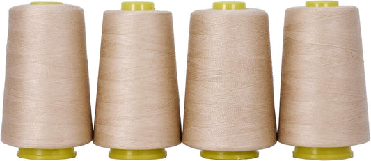 Mandala Crafts 4 Pack of Serger Threads Cones Spools - 40S/2 24000 Yards Polyester Tan Threads for Sergers Machine and Overlock Quilting Sewing Machine